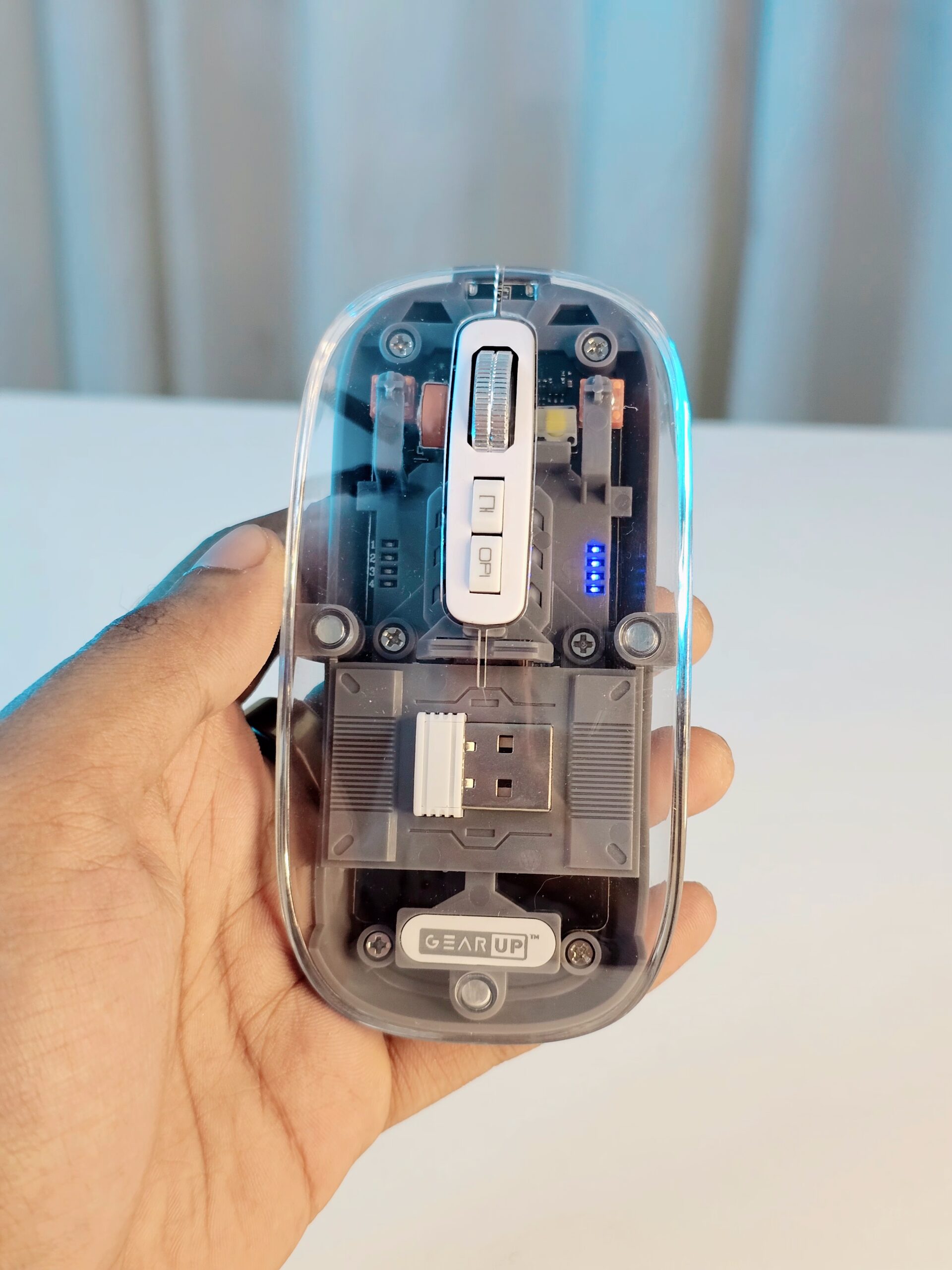GearUP WM30 Transparent Crystal 2.4G + Bluetooth Magnetic Wireless Mouse- Gray Color - Image 7