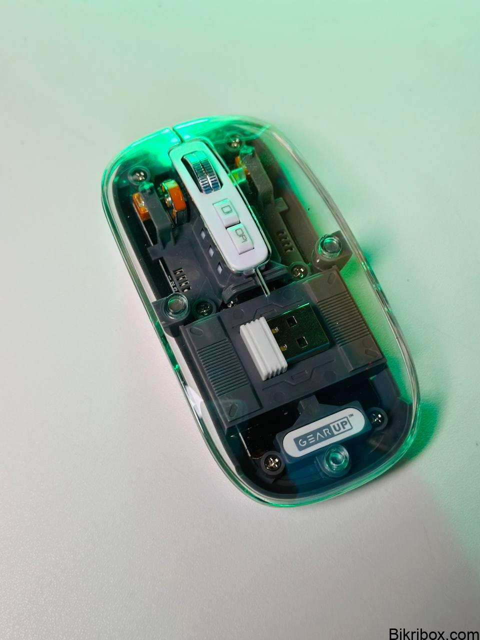 GearUP WM30 Transparent Crystal 2.4G + Bluetooth Magnetic Wireless Mouse- Gray Color - Image 5